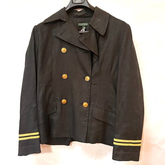 Ralph Lauren Brass Blazer Black Cotten Size Large VTG Jacket Sport Coat - Picture 7 of 8